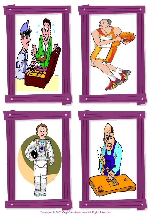 Wordless Jobs Occupations vocabulary worksheet with four images per page