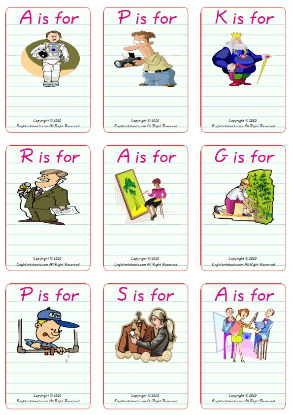 Wordless Jobs Occupations vocabulary worksheet with nine images per page Worksheet Preview