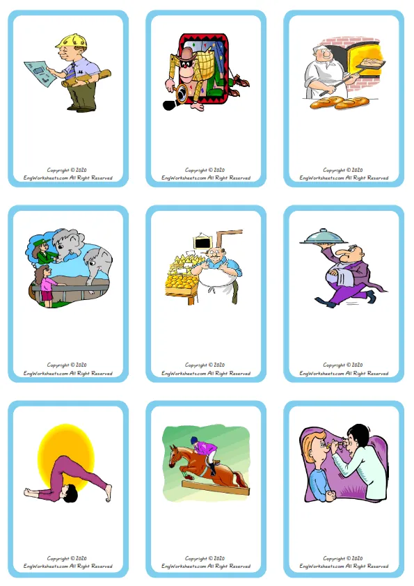 Wordless Jobs Occupations vocabulary worksheet with nine images per page
