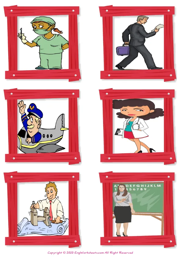 Wordless Jobs Occupations vocabulary worksheet with six images per page