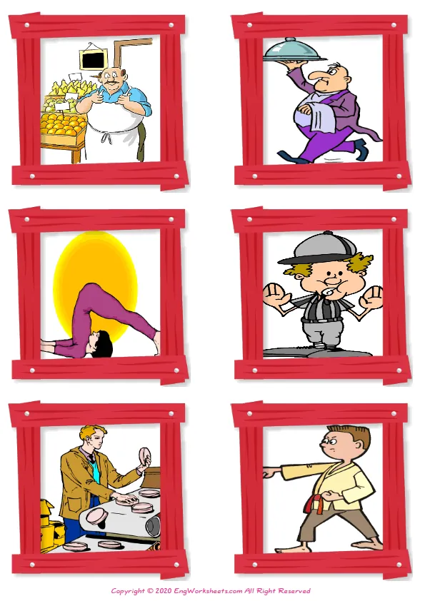 Wordless Jobs Occupations vocabulary worksheet with six images per page