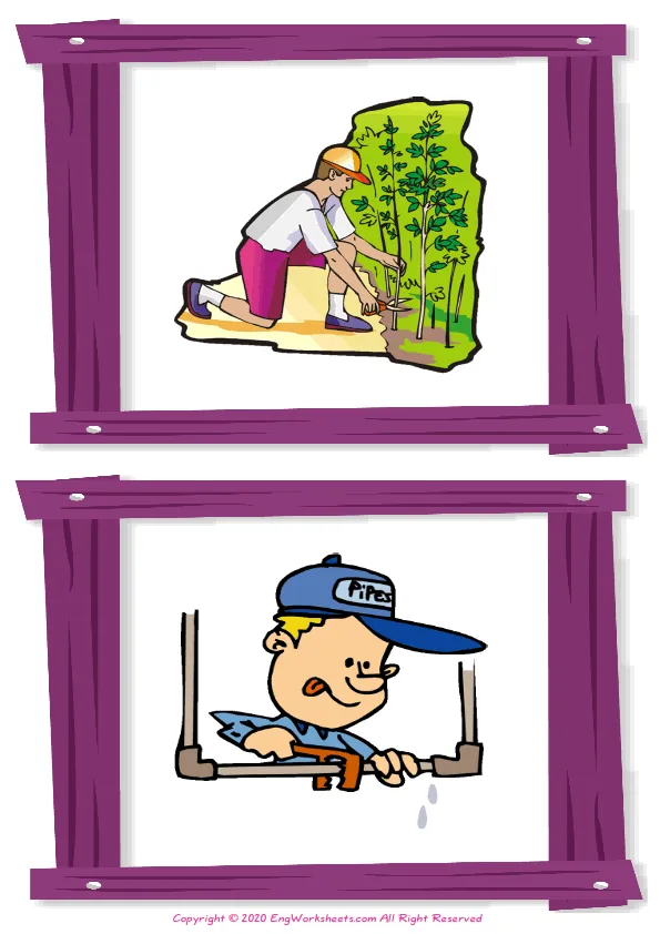 Wordless Jobs Occupations vocabulary worksheet with two images per page