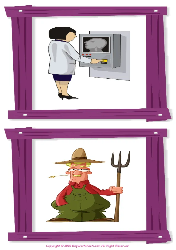 Wordless Jobs Occupations vocabulary worksheet with two images per page