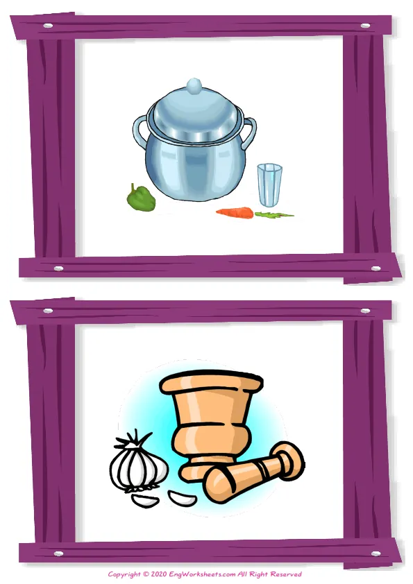 Wordless Kitchen vocabulary worksheet with two images per page Worksheet Preview