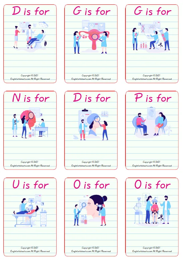 Wordless Medical Professions vocabulary worksheet with nine images per page Worksheet Preview