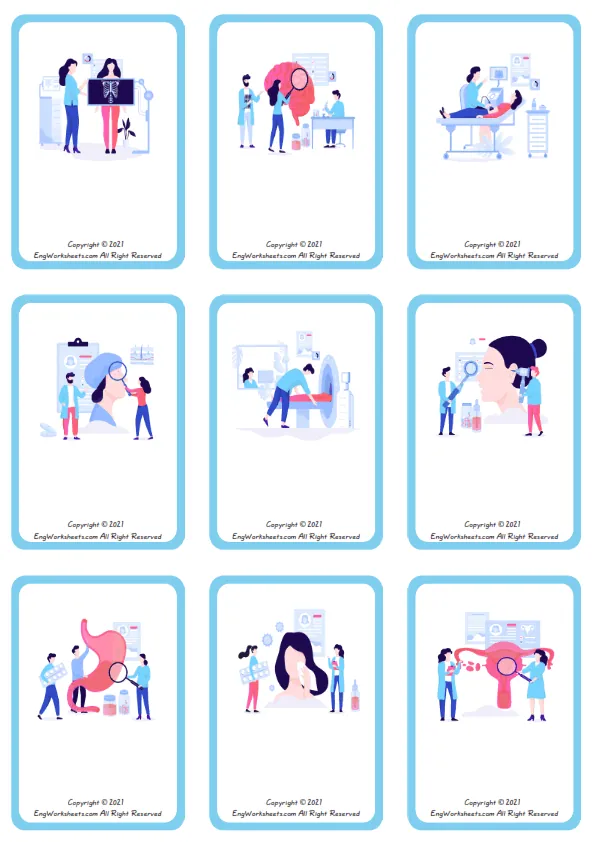 Wordless Medical Professions vocabulary worksheet with nine images per page Worksheet Preview