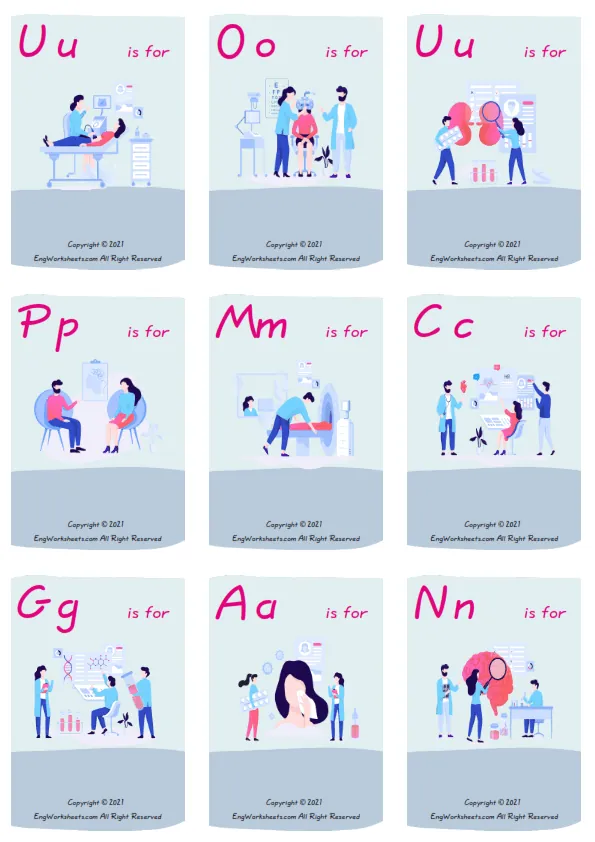 Wordless Medical Professions vocabulary worksheet with nine images per page Worksheet Preview