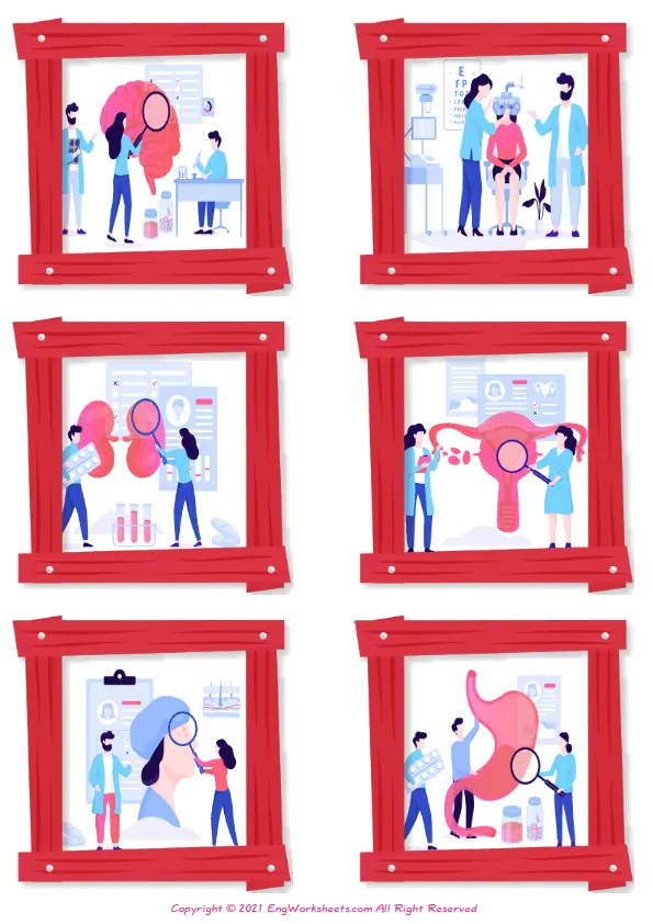 Wordless Medical Professions vocabulary worksheet with six images per page Worksheet Preview