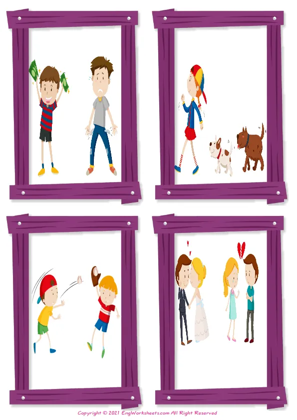 Wordless Opposites vocabulary worksheet with four images per page Worksheet Preview