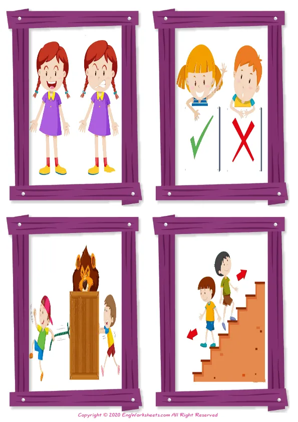 Wordless Opposites vocabulary worksheet with four images per page Worksheet Preview