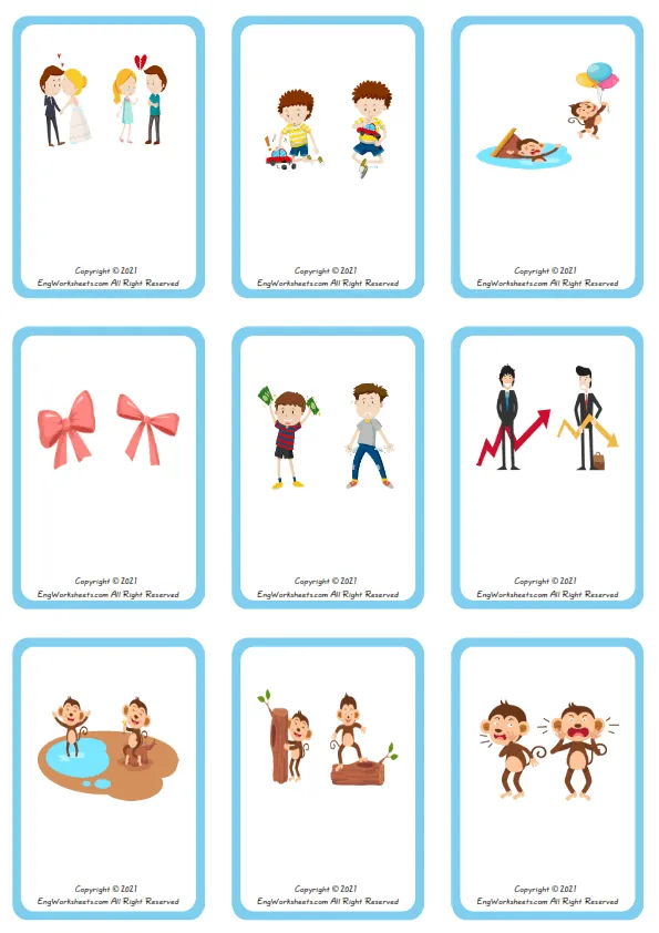 Wordless Opposites vocabulary worksheet with nine images per page Worksheet Preview