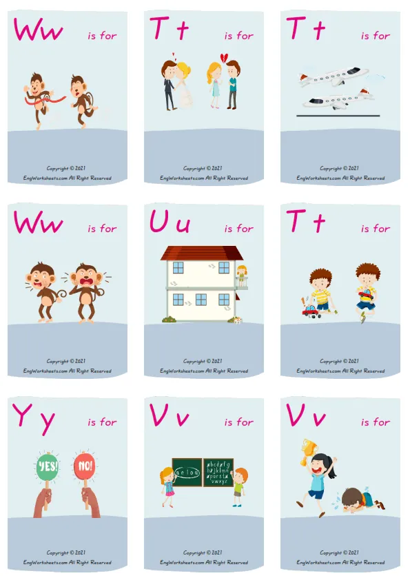 Wordless Opposites vocabulary worksheet with nine images per page Worksheet Preview
