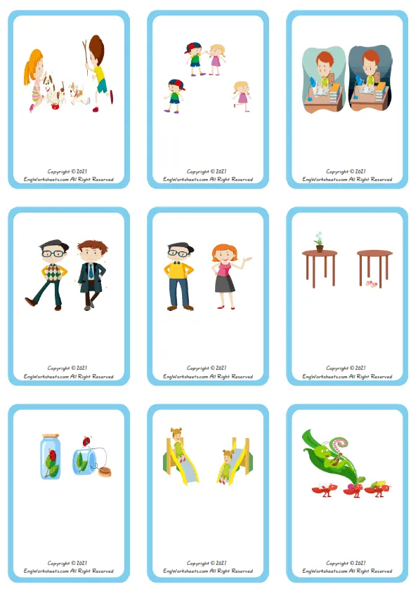 Wordless Opposites vocabulary worksheet with nine images per page Worksheet Preview