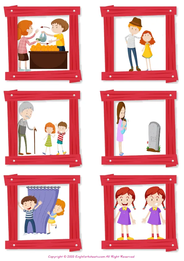 Wordless Opposites vocabulary worksheet with six images per page Worksheet Preview