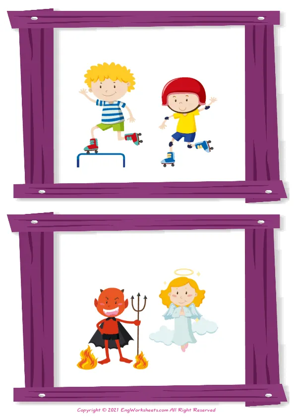 Wordless Opposites vocabulary worksheet with two images per page Worksheet Preview