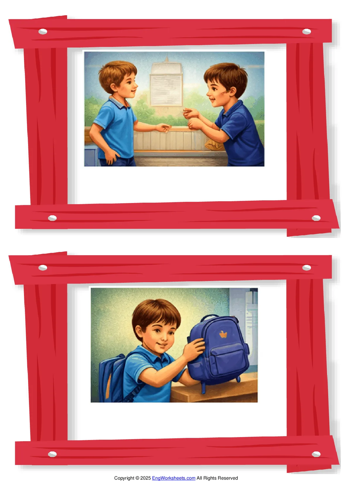 Wordless School Life (Mistakes & Misbehavior) vocabulary worksheet with two images per page Worksheet Preview