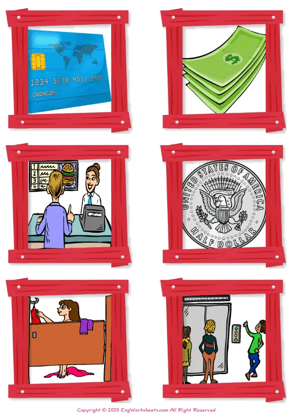 Wordless Shopping vocabulary worksheet with six images per page Worksheet Preview