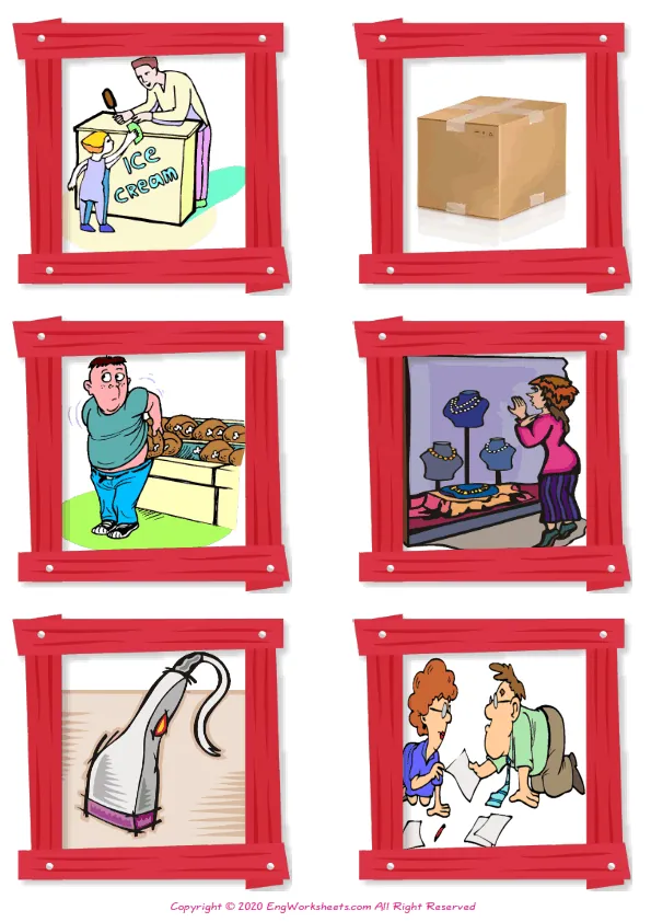 Wordless Shopping vocabulary worksheet with six images per page Worksheet Preview