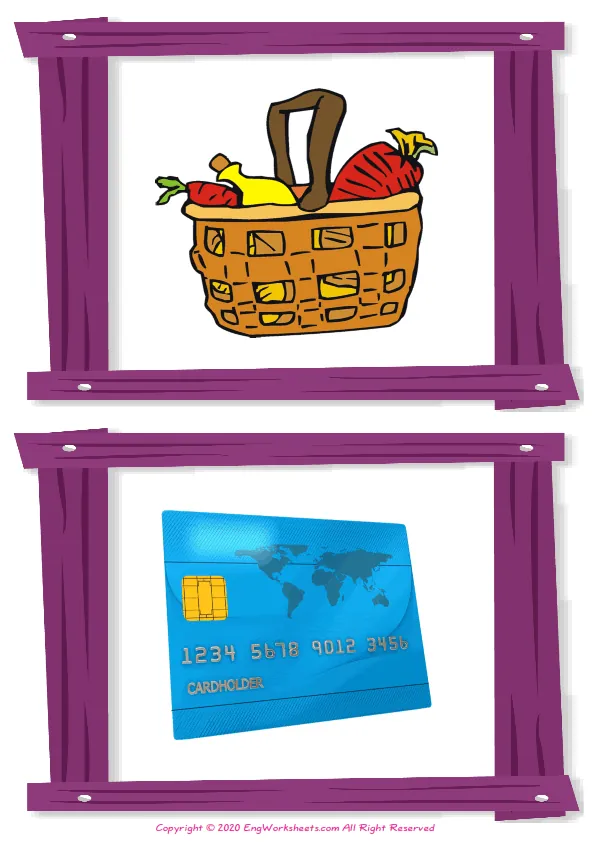 Wordless Shopping vocabulary worksheet with two images per page Worksheet Preview