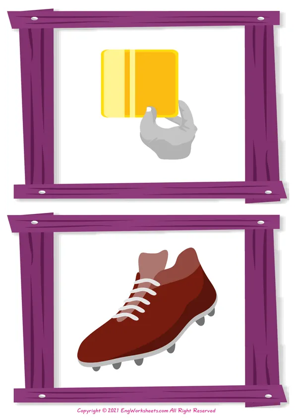 Soccer vocabulary worksheet with words, six images per page Worksheet Preview