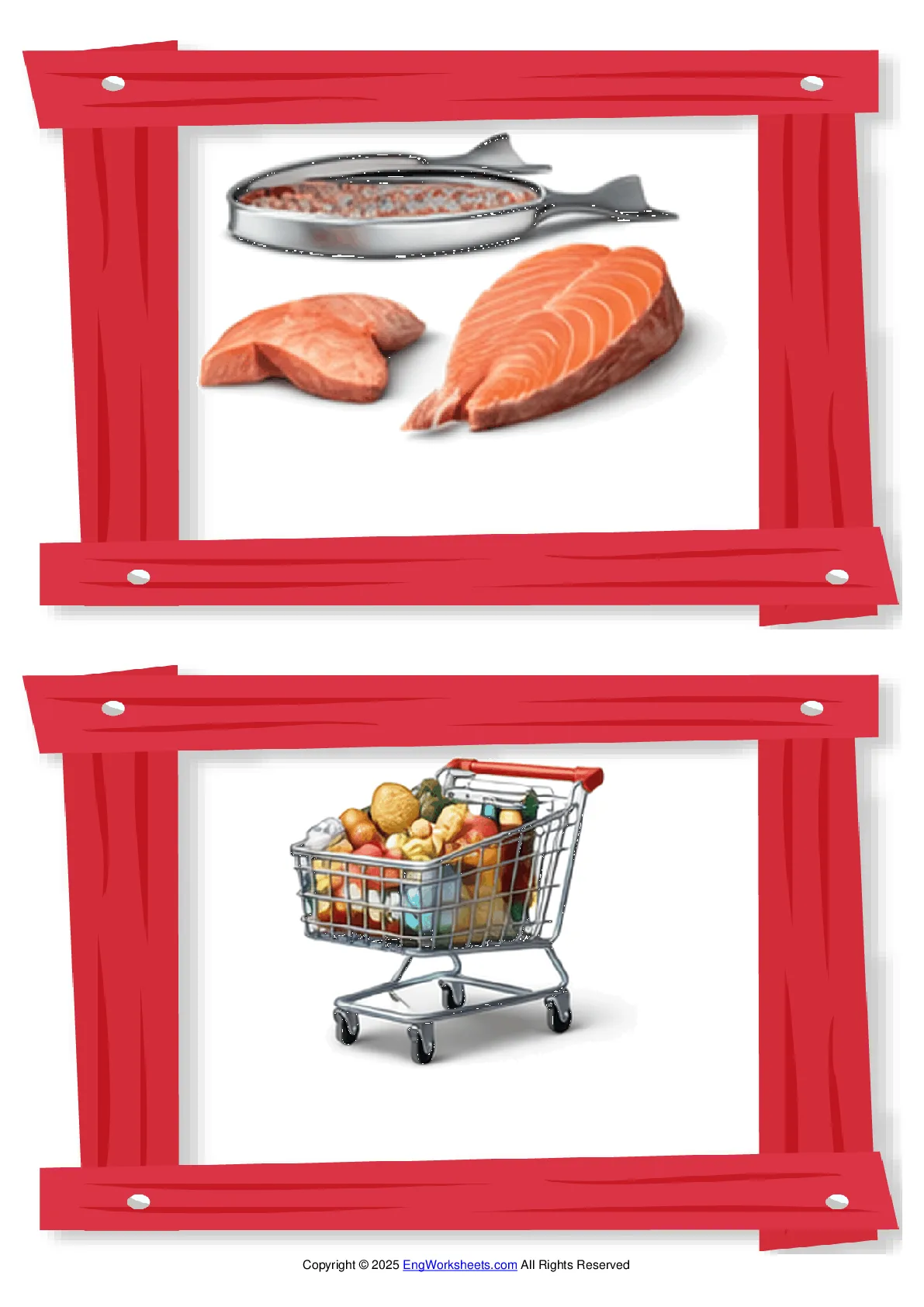 Wordless Supermarket vocabulary worksheet with two images per page Worksheet Preview