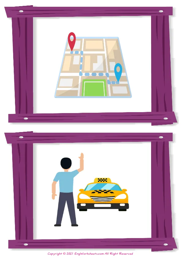 Wordless Taxi vocabulary worksheet with two images per page Worksheet Preview