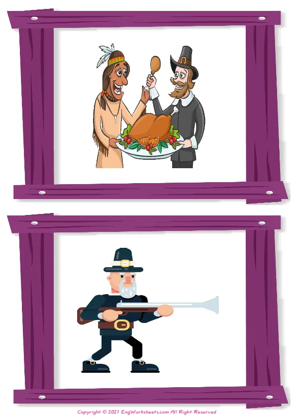 Wordless Thanksgiving vocabulary worksheet with two images per page Worksheet Preview