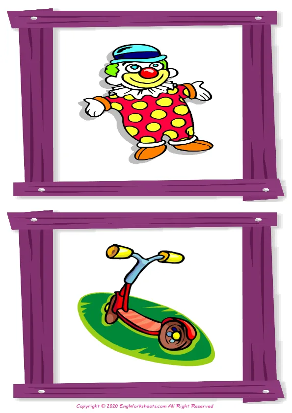 Wordless Toys vocabulary worksheet with two images per page Worksheet Preview