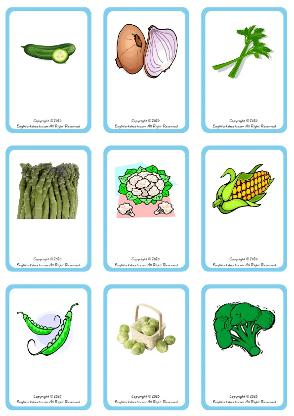 Wordless Vegetables vocabulary worksheet with nine images per page Worksheet Preview