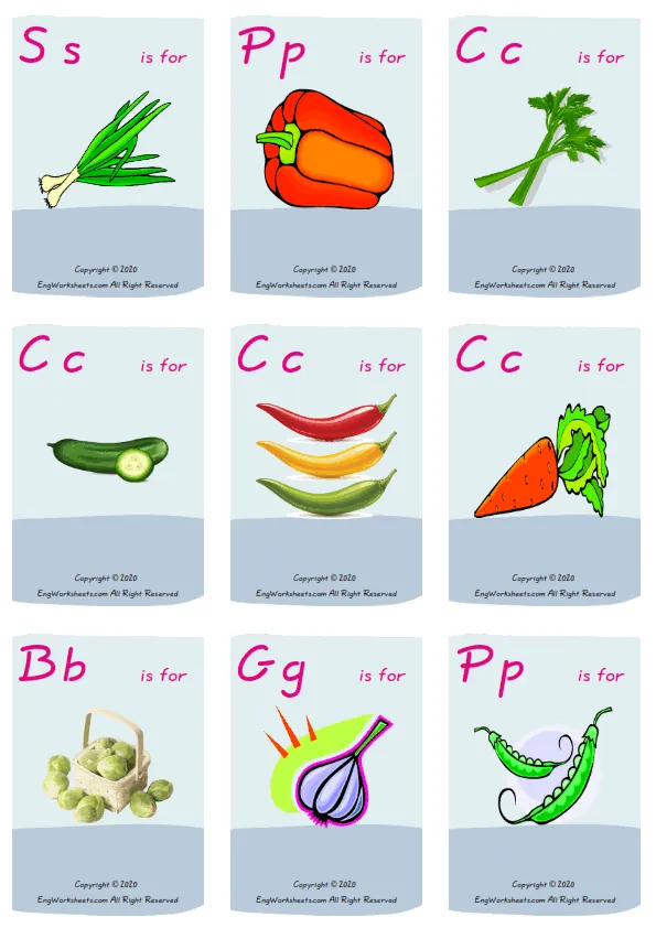 Wordless Vegetables vocabulary worksheet with nine images per page Worksheet Preview
