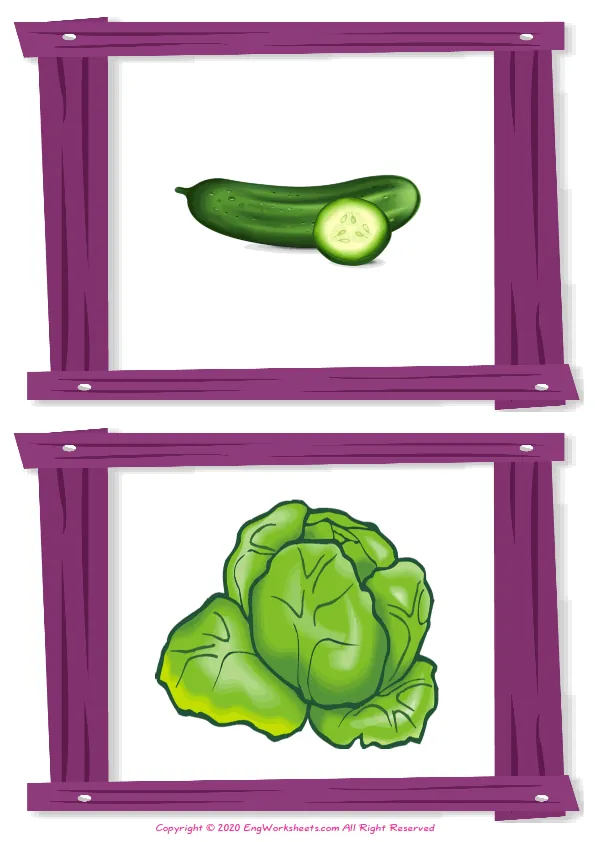 Wordless Vegetables vocabulary worksheet with two images per page Worksheet Preview