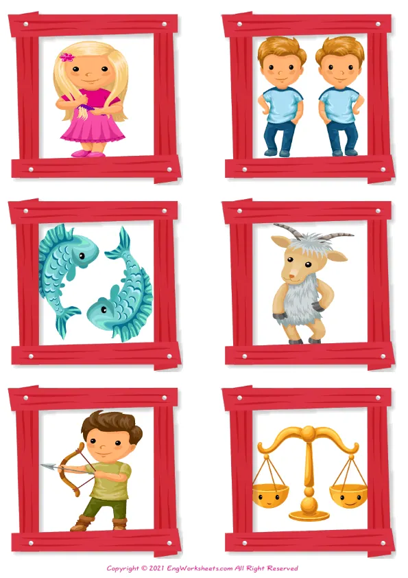 Zodiac Signs English word search puzzle worksheet, find the given words in the puzzle. Worksheet Preview