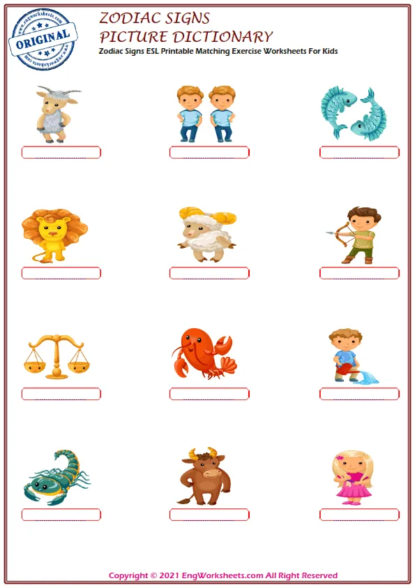 Wordless Zodiac Signs vocabulary worksheet with nine images per page Worksheet Preview