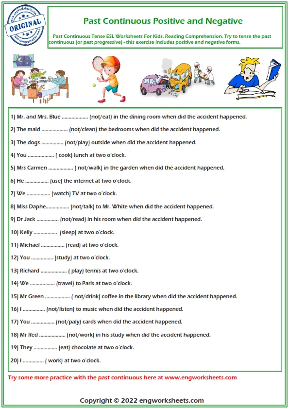  Past Continuous Positive And Negative English Worksheet 