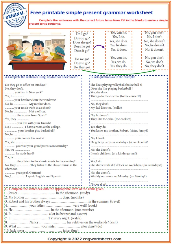  Free Printable Simple Present Grammar Worksheet 
