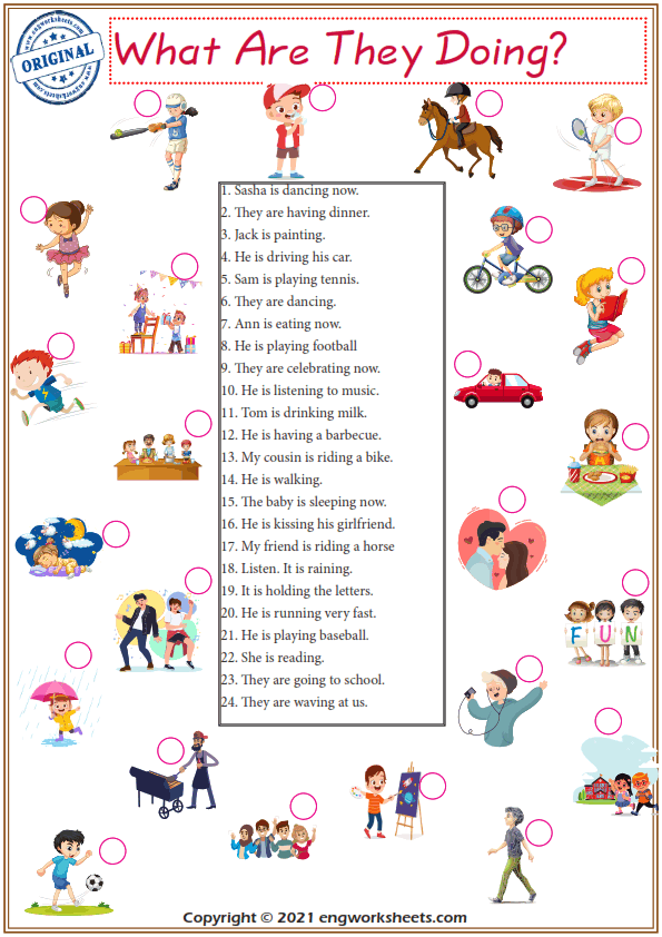  Present Continuous Tense Esl Exercises Picture Matching Worksheet  