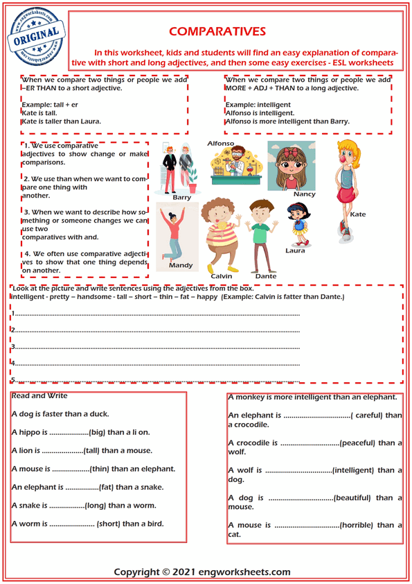  Comparatives Esl Printable Gap Fill Exercises Quiz For Kids And Students 