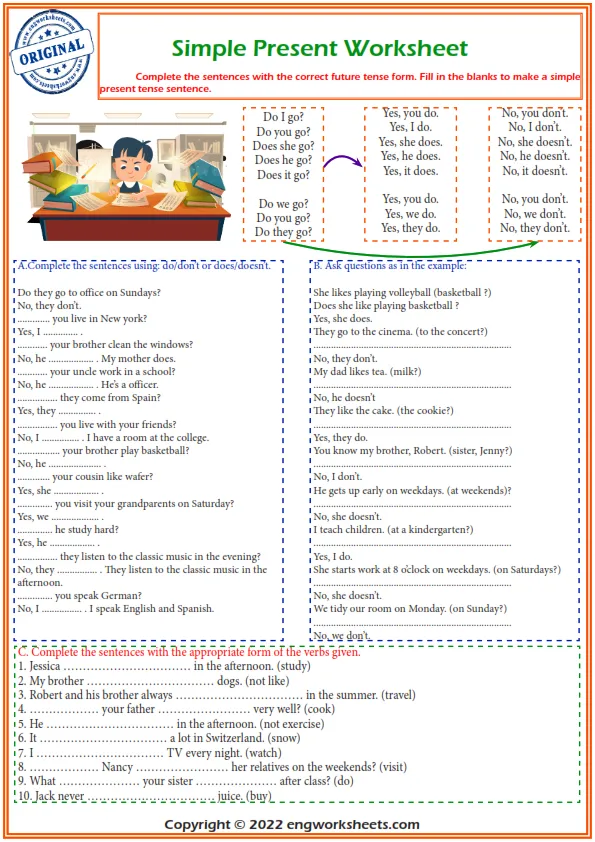  Free Printable Simple Present Grammar Worksheet 