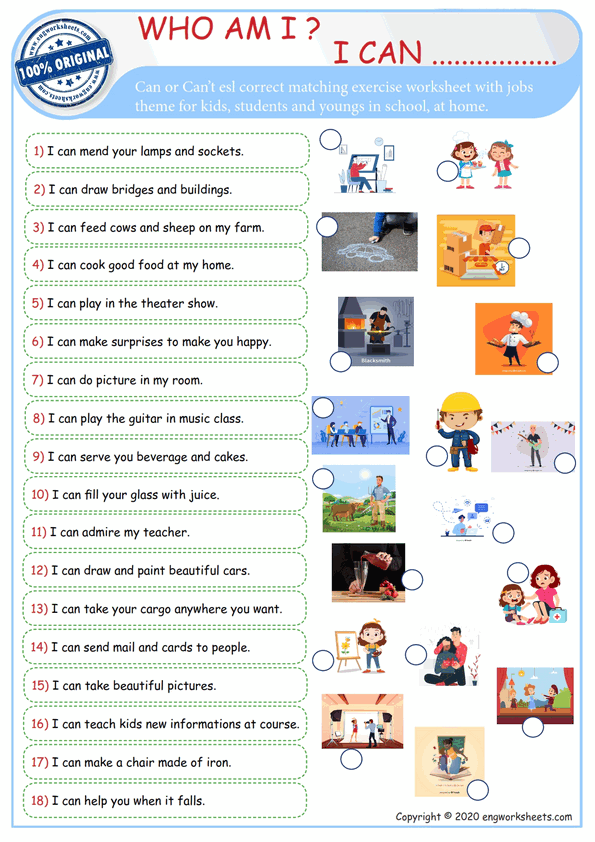 Can Esl Jobs Matching Exercise Worksheet For Kids And Students - PDF