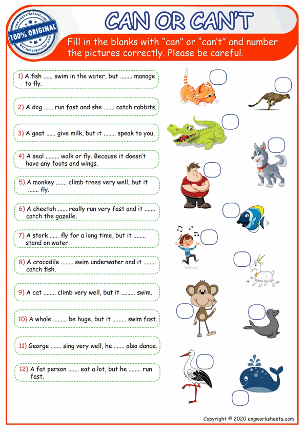  Can Or Can't Esl Printable Activity Worksheet For Kids And Students At Shool 