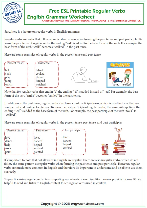  Free Esl Printable Regular Verbs English Grammar Worksheet 
