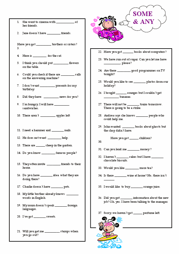 Some - Any ESL Printable English Worksheets For Kids and Teachers