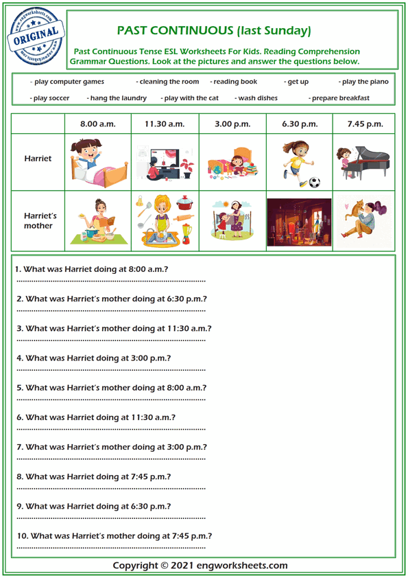  Past Continuous Tense Esl Worksheets For Kids 