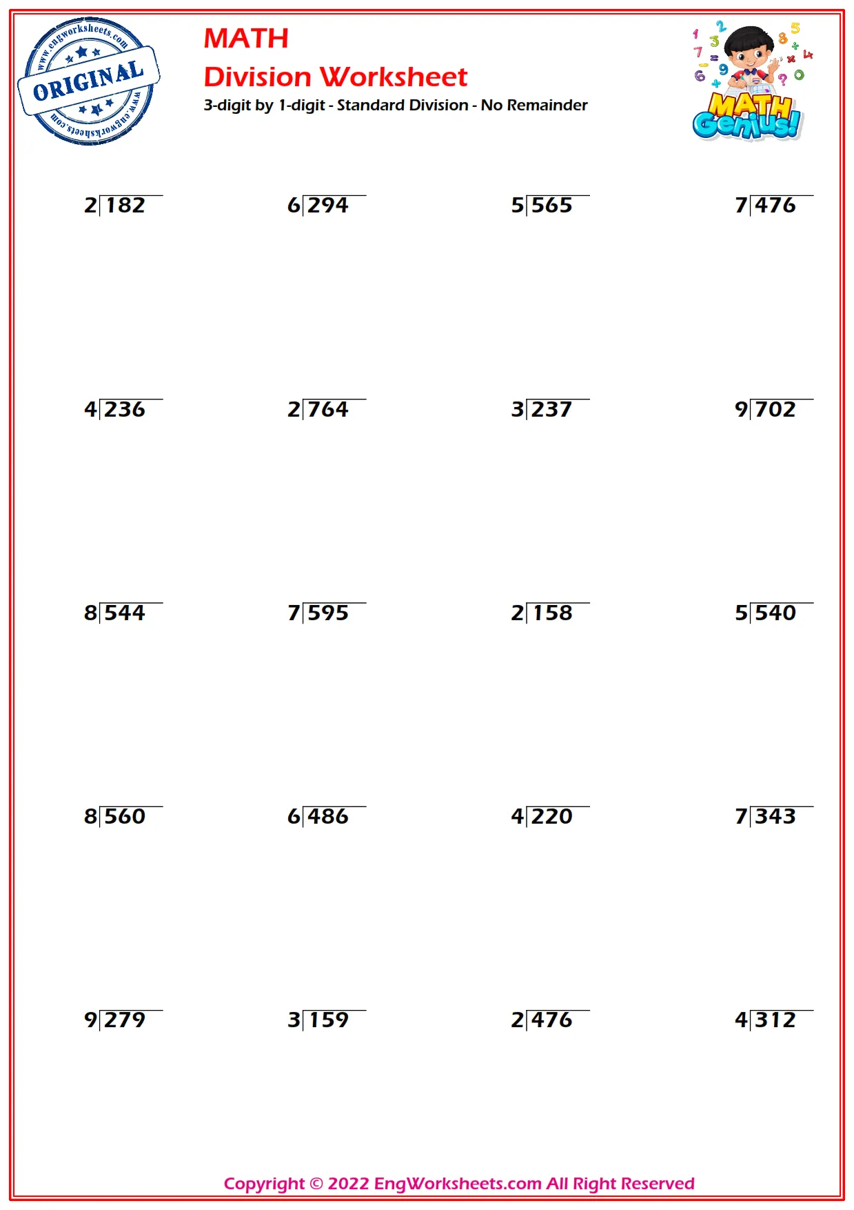 Divide 3-digit by 1-digit - No Remainder