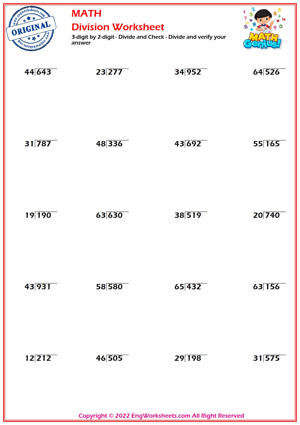3-digit by 2-digit - Divide and Check - Divide and verify your answer