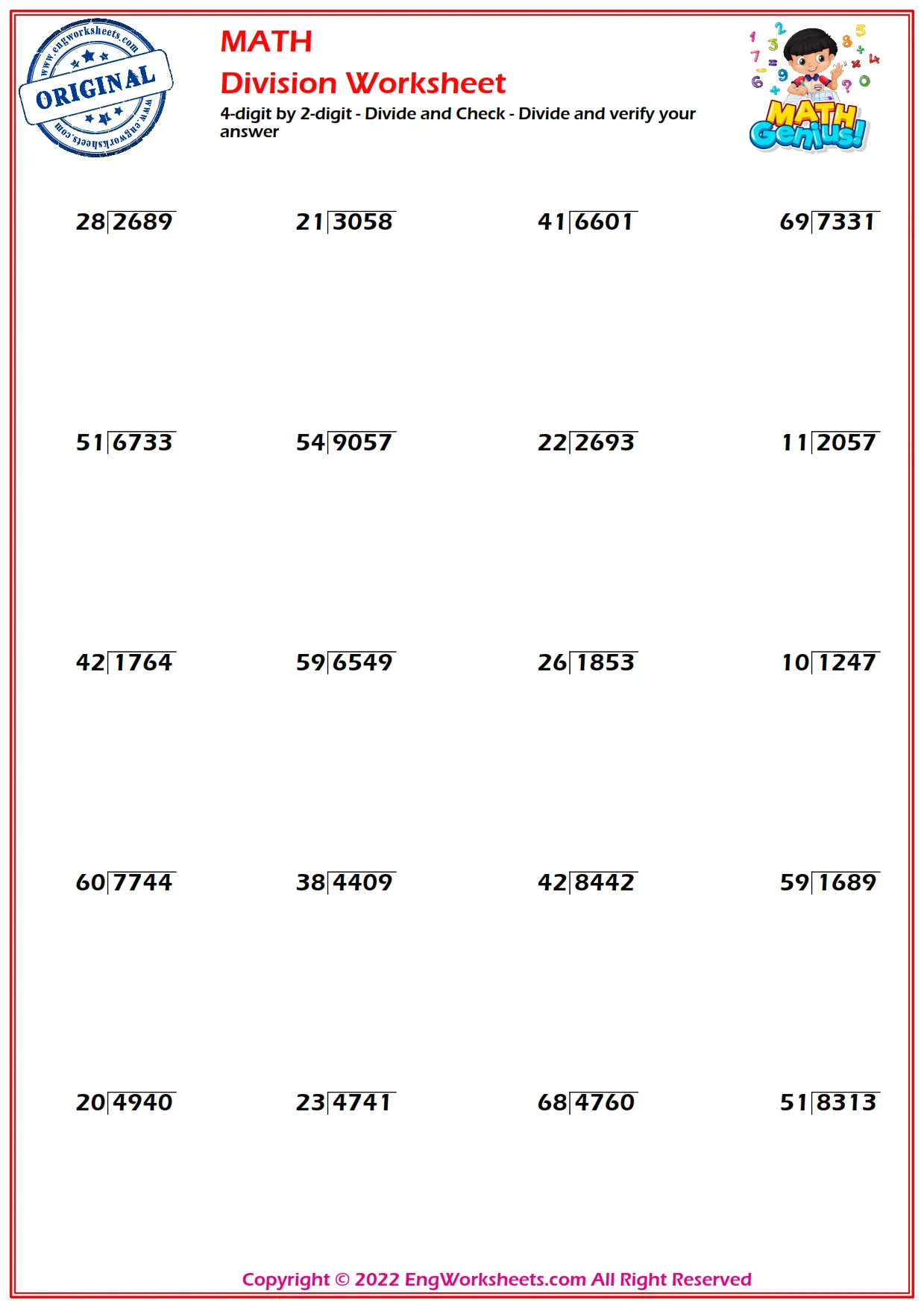 4-digit by 2-digit - Divide and Check - Divide and verify your answer