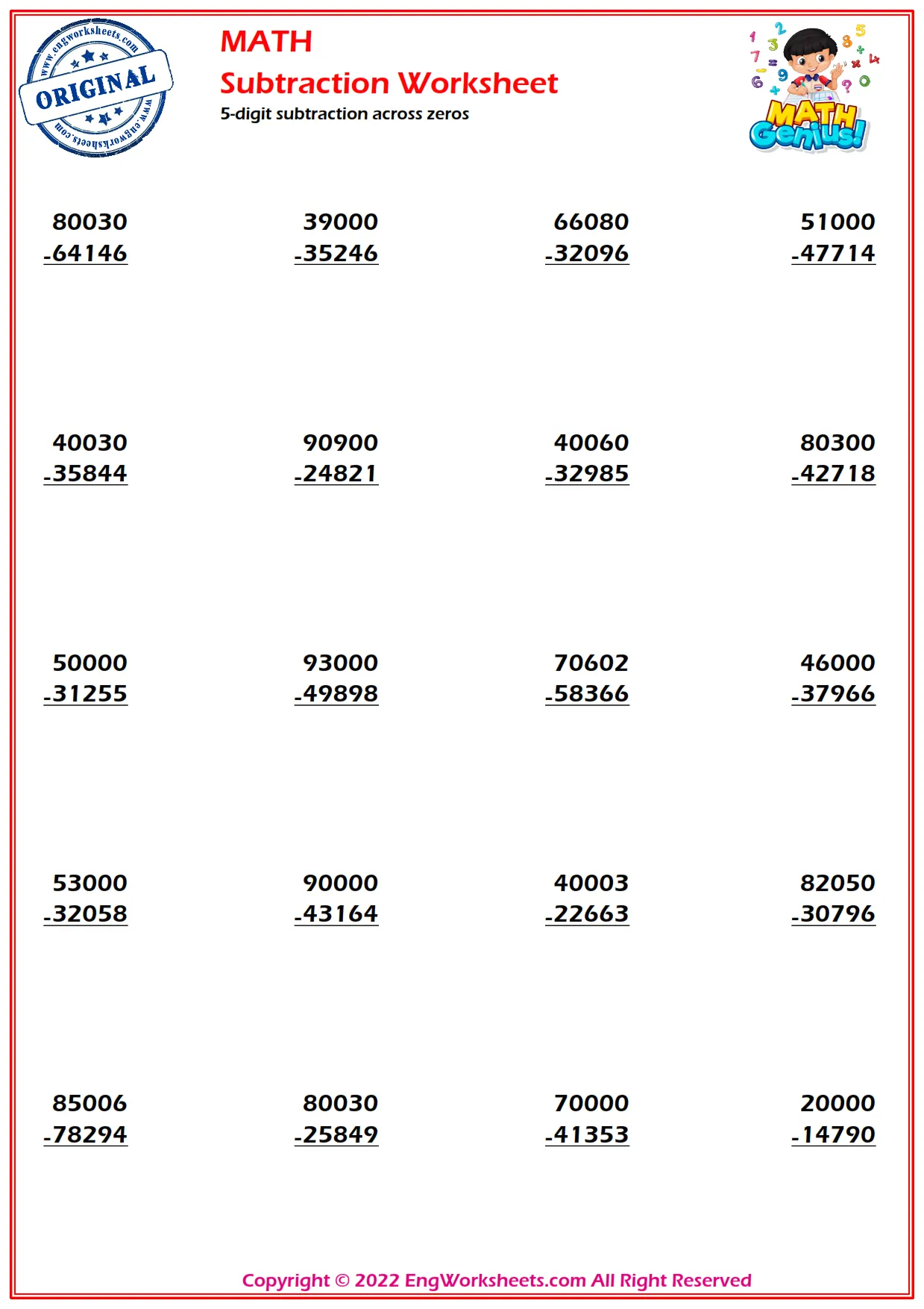 5-digits subtraction across zeros