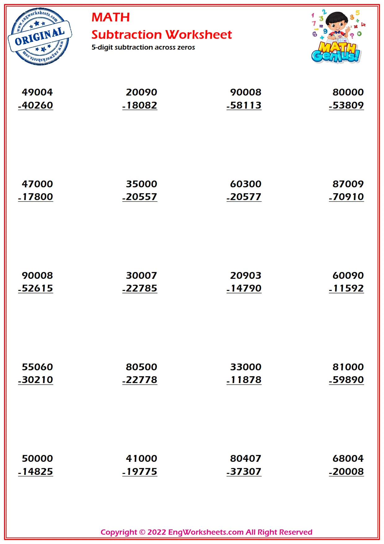 5-digit subtraction across zeros