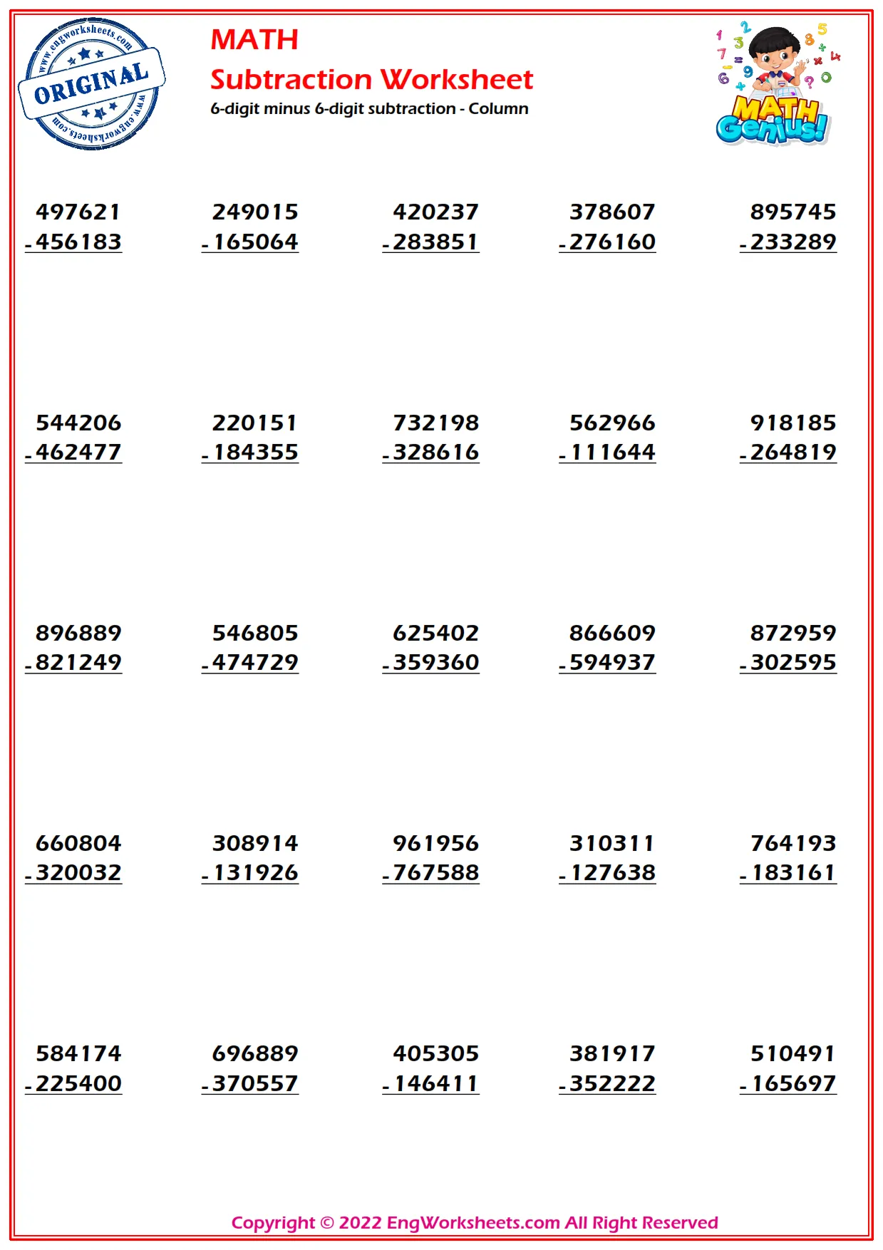 6-digits subtraction