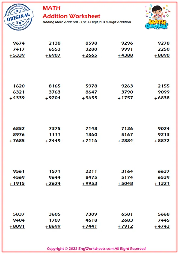 Adding More Addends - The 4-Digit Plus 4-Digit Addition